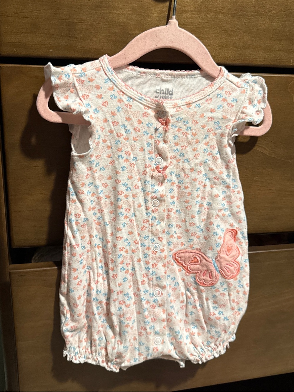 Carter's Floral Butterfly Sleeveless Romper in White, Peach and Light Blue